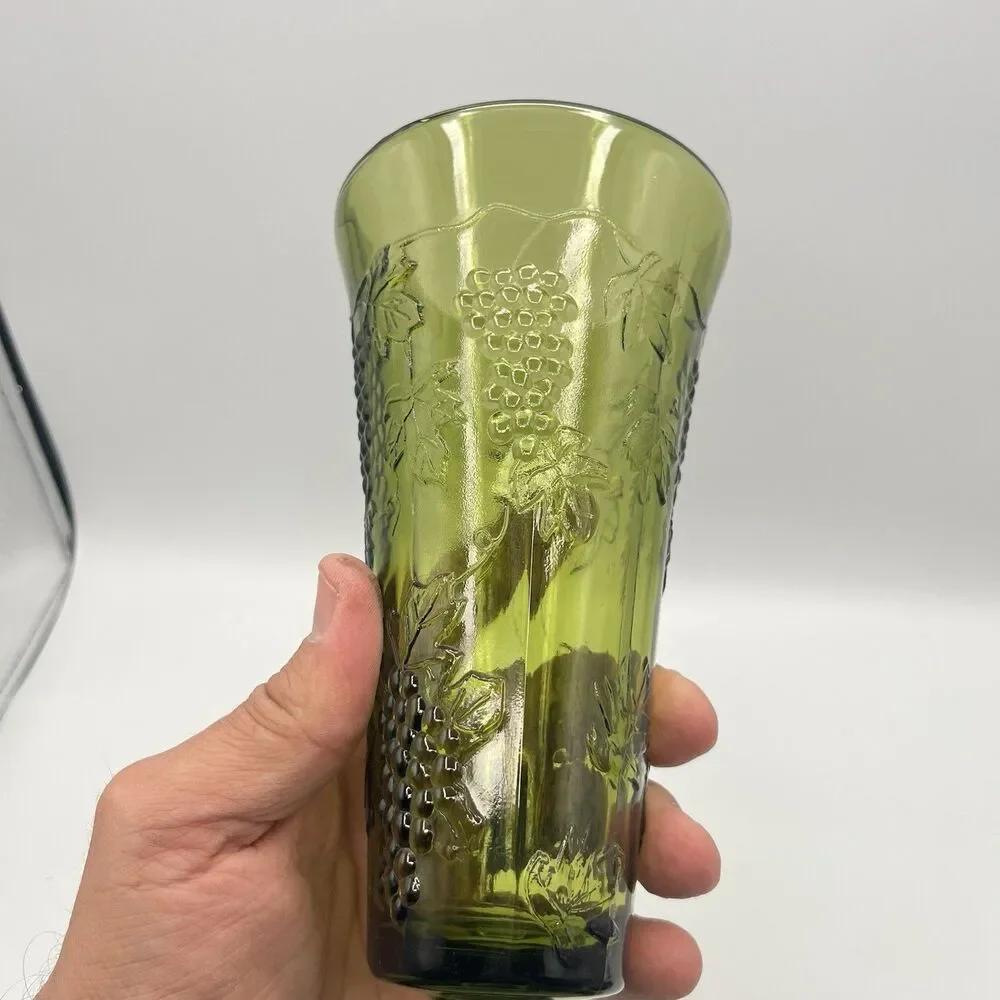 Vintage Indiana Glass Tall Footed Vase Harvest Grape Colony Green 9.75